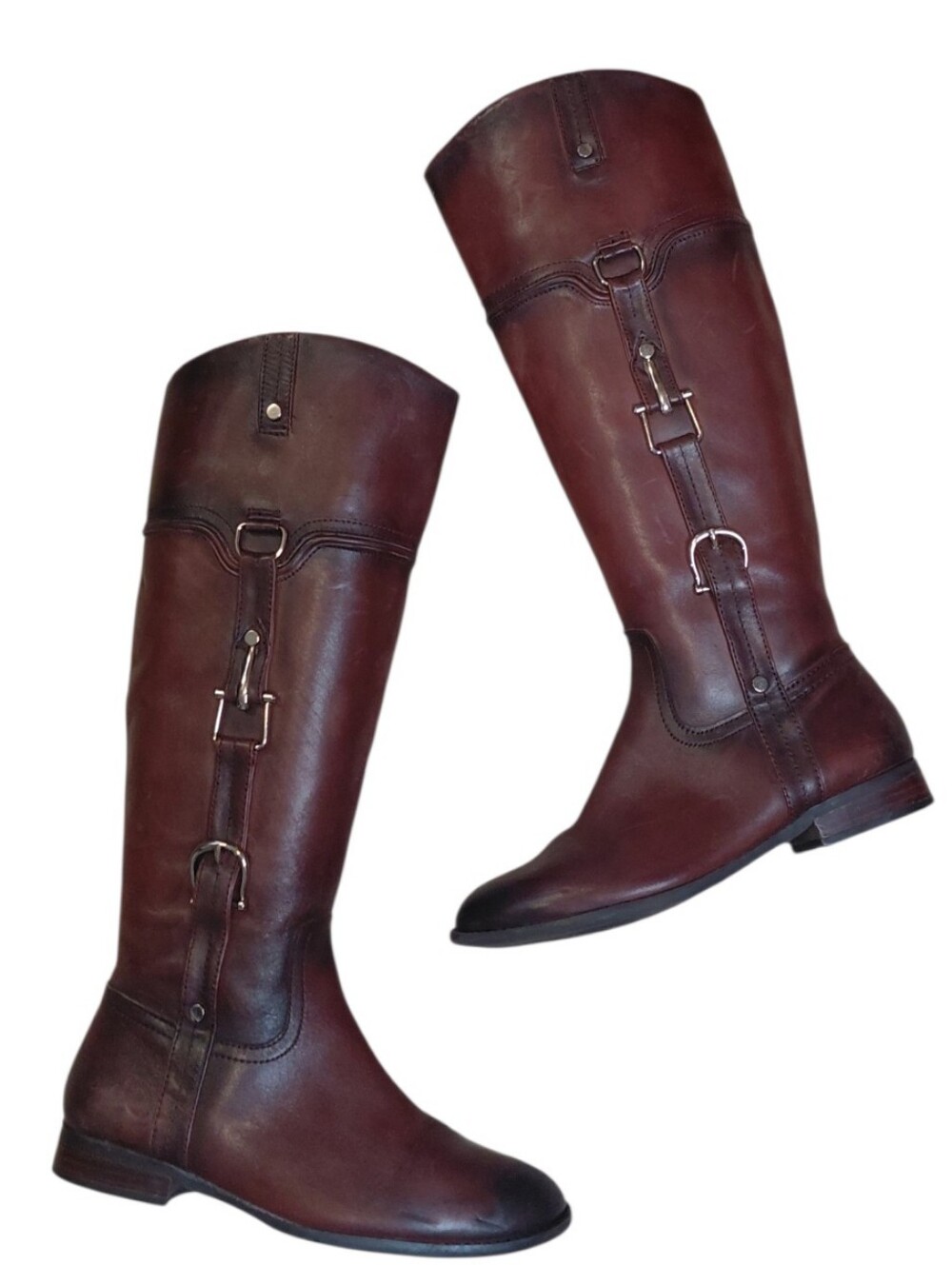 Michelle D Burgundy Leather Riding Boots Size 8 Brown Knee-high Boots
